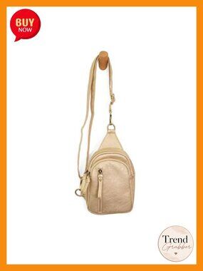 Vegan Leather Crossbody Sling Bag with Zippered Closure and Brass Plated